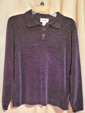 Alfred Dunner Y2K Purple Collared Pullover Sweater Large